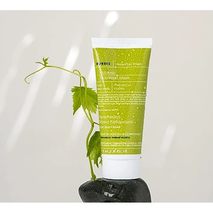 KORRES SANTORINI GRAPE Hautverfeinernde Maske mit Vulkansand, porenverfeinernd, mit Aktivkohlekapseln & Salicylsäure BHA, vegan, 70 ml – Bild 3