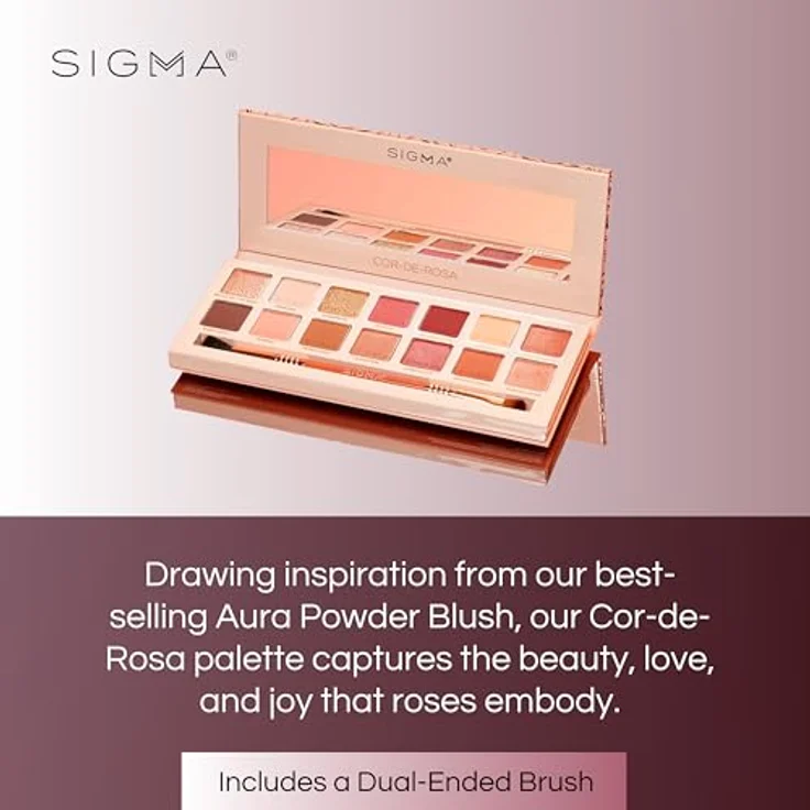 Sigma Beauty Cor-de-Rosa Eyeshadow Palette, Lidschatten-Palette mit 12 hochpigmentierten Farbtönen und Pinselchen, 16.24 g – Bild 8