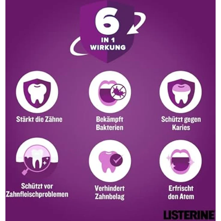 LISTERINE Total Care Zahn-Schutz (500 ml), schützende Mundspülung gegen Karies mit 6 in 1 Wirkung, Rundumschutz für starke Zähne – Bild 4