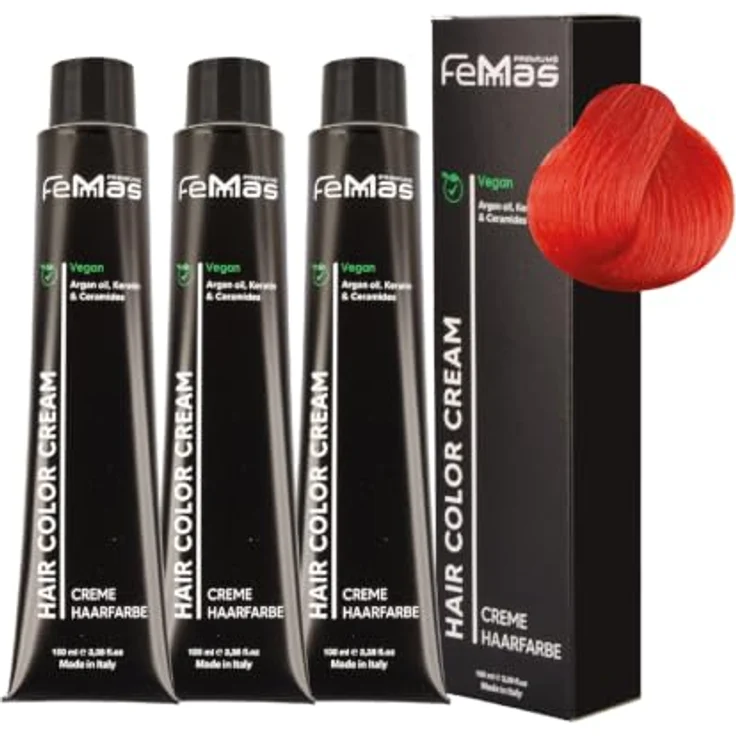 FemMas Haarfarbe 3x Fantasy Aprikose, Creme Haarfarbe mit Arganöl, Keratin & Ceramiden für langanhaltende Färbung, 100 ml – Bild 1