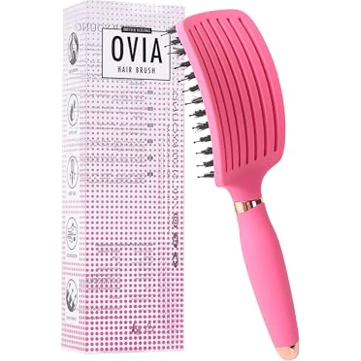 Sister Young OVIA FUCHSIA BV, Professionelle No Tangle Bürste mit natürlichen Wildschweinborsten und belüftetem Bürstenkörper