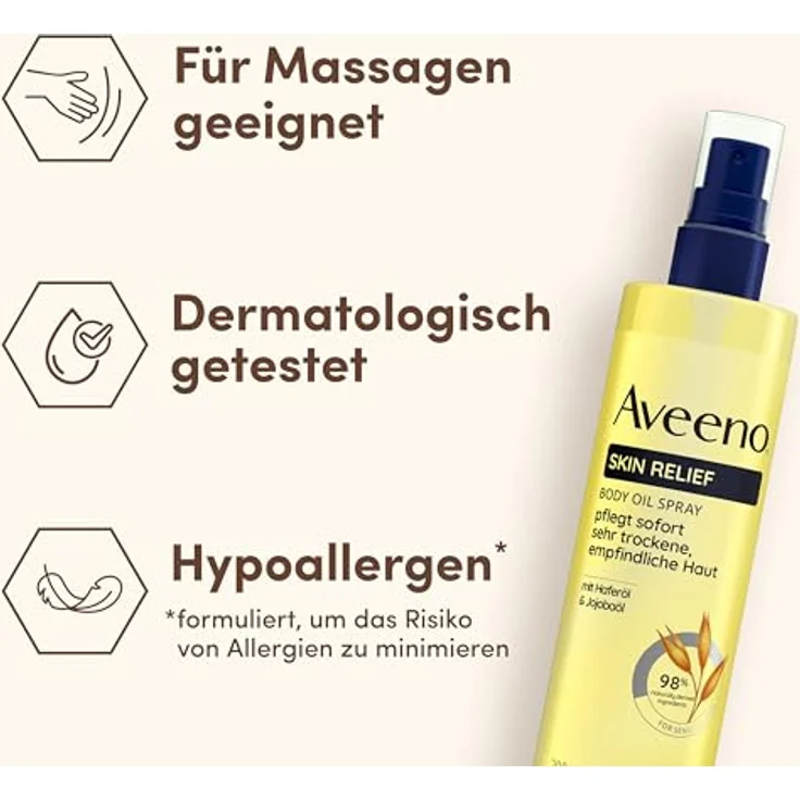 Aveeno® Skin Relief Körperöl-Spray mit Haferöl & Jojobaöl, 200 ml für sehr trockene, empfindliche Haut – Bild 4