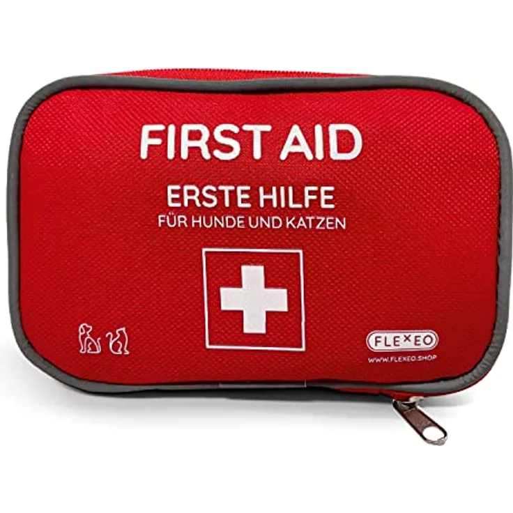 FLEXEO Erste-Hilfe-Set für Hund und Katze, 24-teilig mit Wundauflagen, Bandagen, Maulschlaufe und Zeckenzange, kompakt und transportabel