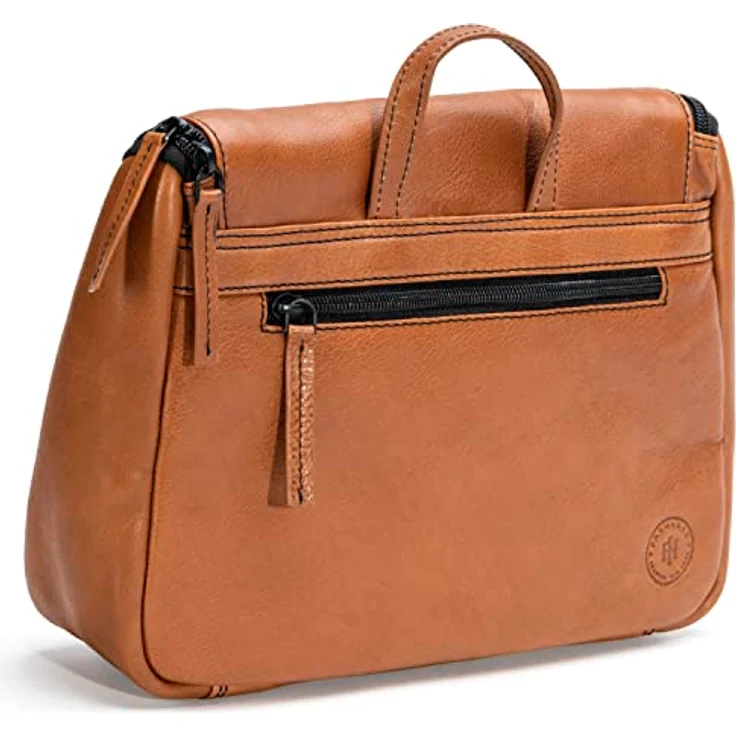 FARMHOOD Memphis Damen/Herren großer Leder Kulturbeutel | viele Fächer mit Reißverschluss | Kosmetiktasche 27 cm – Bild 4