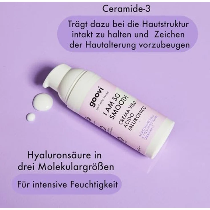 GOOVI I Am So Smooth Hyaluronic Acid Face Cream, Feuchtigkeitspflege mit 3-fach Hyaluronsäure & Ceramiden, strafft und festigt die Haut, 50ml – Bild 5