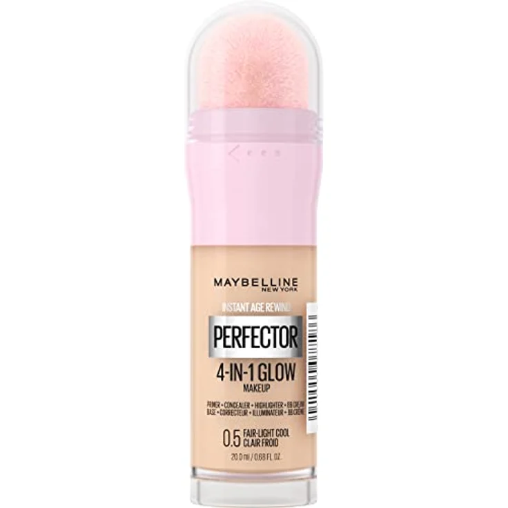 Maybelline New York 4-in-1 Make Up mit Concealer, BB Cream, Highlighter und Primer, für einen perfekten Teint, Foundation mit leichter Deckkraft, Instant Perfector Glow, Nr. 0.5 Fair Light Cool, 20 ml – Bild 1