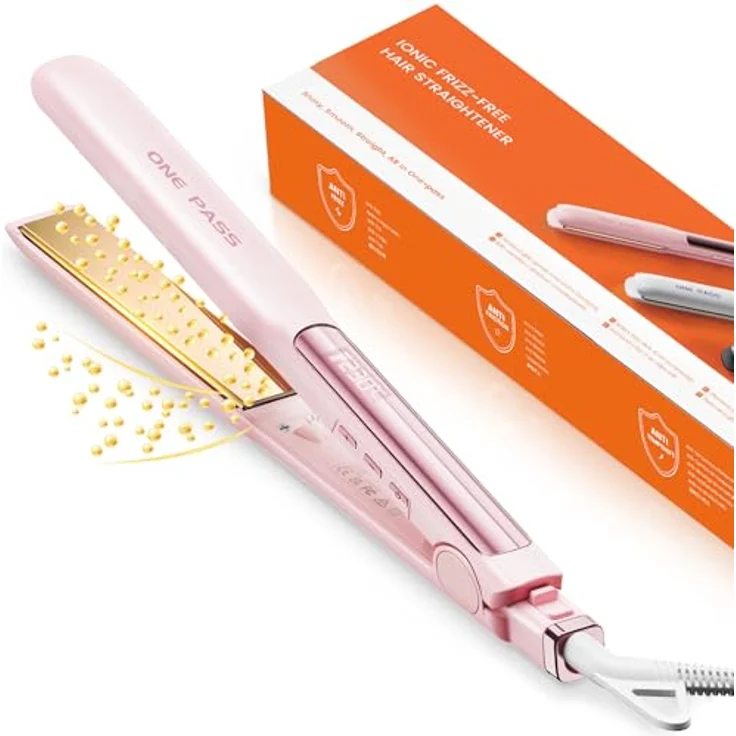 Faszin 2 in 1 Glätteisen, Titanplatten für Locken und Glätten, 20s Schnellaufheizung, 130°C-230°C, LCD-Display, 3D-Schwebepanel, rosa – Bild 1