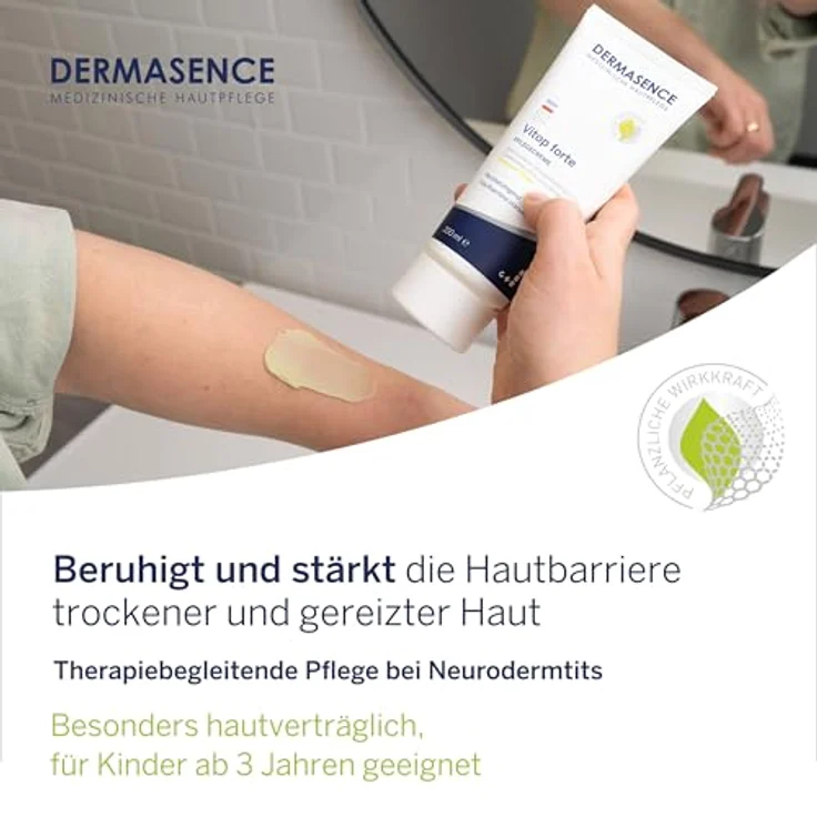 DERMASENCE Vitop forte Pflegecreme, 100 ml – für sehr trockene & gereizte Haut, beruhigt Juckreiz, vegan, zieht schnell ein, auch für Kinder und Neurodermitis-Haut geeignet – Bild 3
