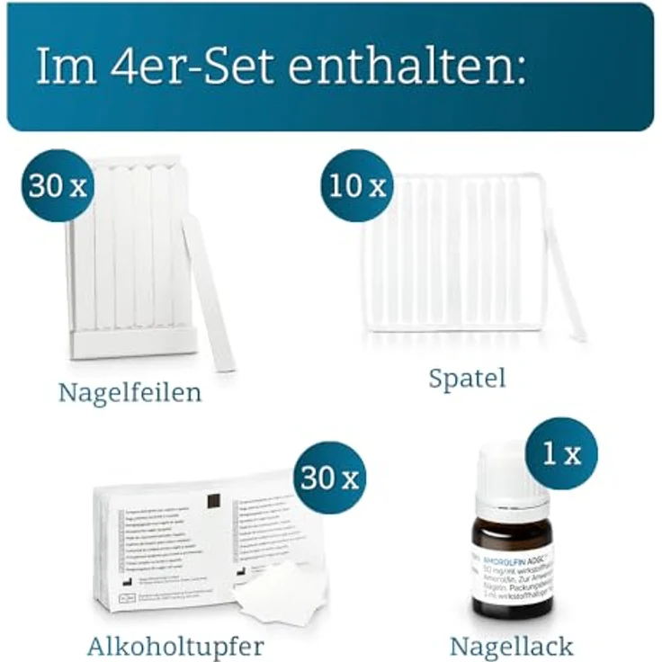 AMOROLFIN ADGC 50 mg/ml 5ml - wirkstoffhaltiger Nagellack zur effektiven Behandlung von Nagelpilz - Set mit 30 Einwegpfeilen, Alkoholtupfern und 10 Spateln - transparent & wasserfest – Bild 4
