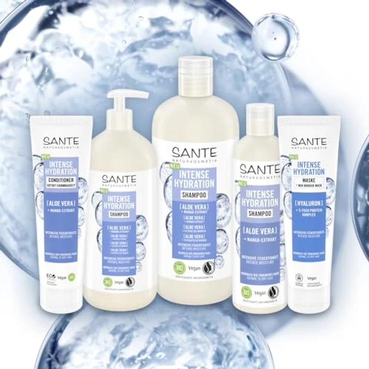 SANTE Naturkosmetik Intense Hydration Shampoo Aloe Vera + Mango-Extrakt, veganes Pflegeshampoo mit Pumpspender, stärkt und hydratisiert trockenes Haar, 950 ml – Bild 5