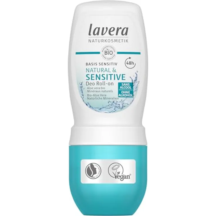 Lavera Basis Sensitive Natural & Sensitive Deodorant Roll-on, 50ml mit Bio-Aloe Vera, 48h Schutz für empfindliche Haut, alkoholfrei