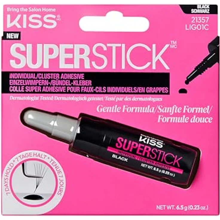 KISS Superstick Glue, Wimpernkleber für künstliche Wimpern, 6.5 g, schnelltrocknend, schwarz – Bild 2