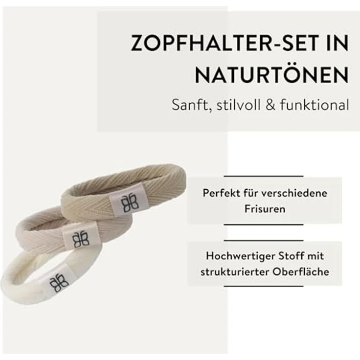 PARSA Beauty Signature Zopfhalter, mehrfarbige Haargummis in Nude-Tönen, sanfte Struktur, sicherer Halt ohne Haarbruch, mit Satinbanderole und Signature Icon – Bild 3