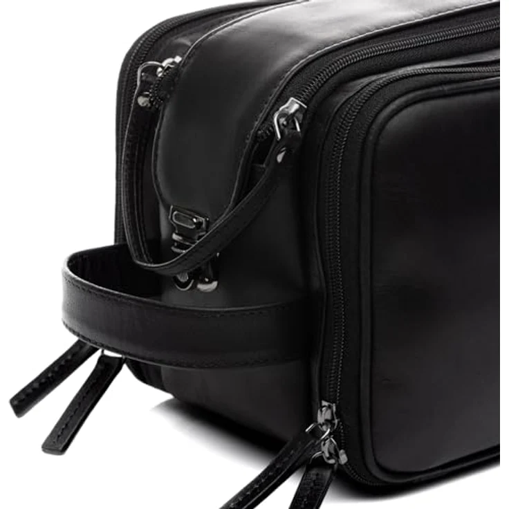 SID & VAIN Kulturtasche Louis Herren echt Leder schwarz handgefertigt - Premium Kulturbeutel mit elegantem Anilin-Leder und durchdachtem Design – Bild 5