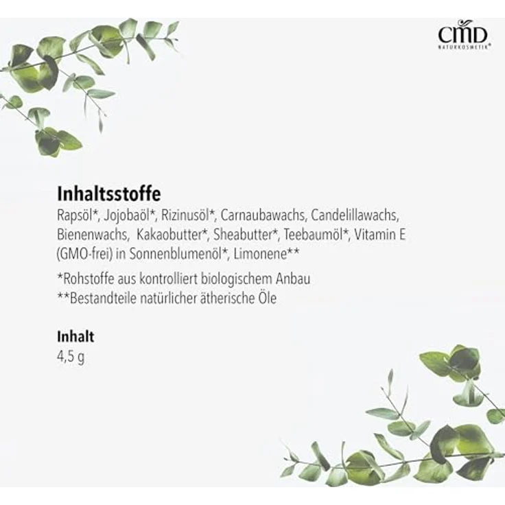 CMD Naturkosmetik Teebaumöl Lippenpflege mit Bio-Sheabutter, 4,50 g - Schutz bei Wind & Wetter, auch bei Lippenbläschen geeignet – Bild 7