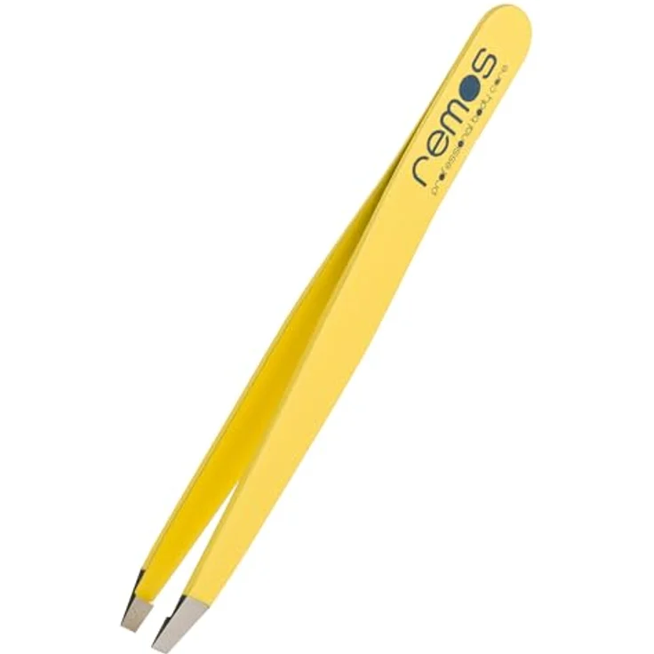 remos professional body care REMOS Augenbrauenpinzette, Edelstahl mit gerader Spitze 9.5 cm, gelb, inkl. Schutzetui – Bild 1