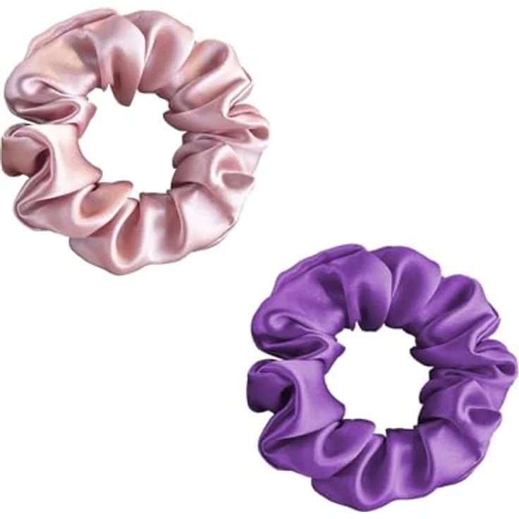 townssilk Seidenhaarschlaufe, 2 Stück aus 100% reiner Maulbeerseide, 22 Momme, haarschonend, luxuriös, dustypink purple – Bild 1
