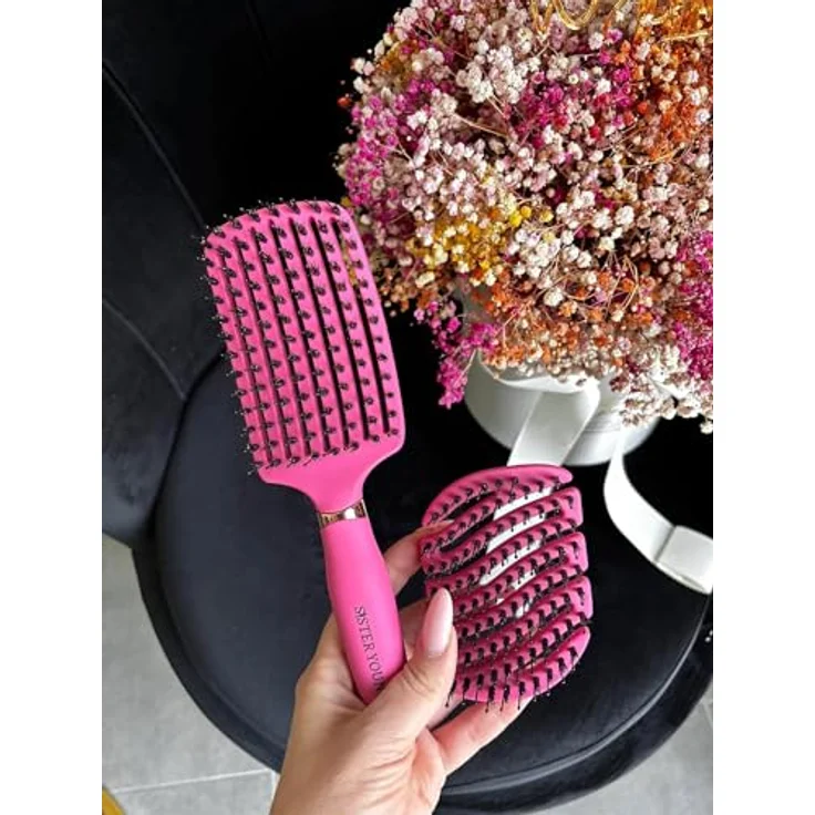 Sister Young OVIA FUCHSIA BV, Professionelle No Tangle Bürste mit natürlichen Wildschweinborsten und belüftetem Bürstenkörper – Bild 9
