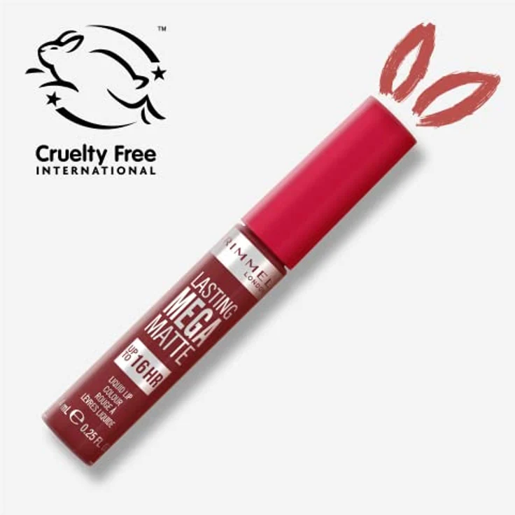 Rimmel London Flüssiger Lippenstift, Lasting Mega Matte, flüssiger Lippenstift, lang anhaltend, für weiche Lippen mit Finish Matte, vegane Formel mit Squalen und Kokosöl - 930 Ruby Passion, 7,4 ml – Bild 5