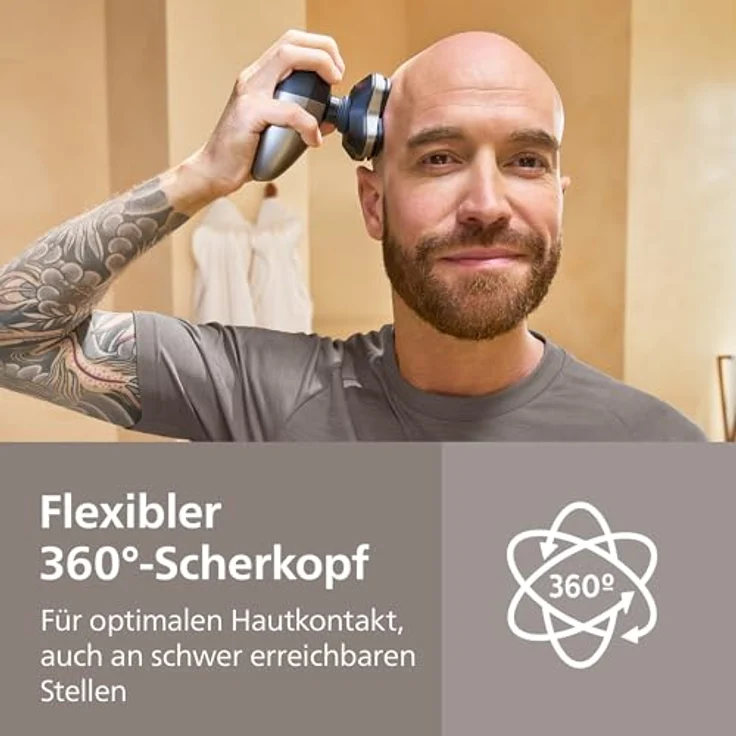 Philips Pro Series 9000, Glatzenrasierer mit 36 ComfortCut-Klingen, 360°-Scherkopf, wasserdicht, schwarz – Bild 3