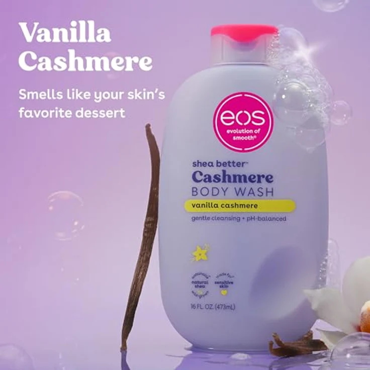 eos Shea Better Kaschmir-Vanille, feuchtigkeitsspendende Duschgel-Creme-Gelformel für empfindliche Haut, pH-ausgewogen, 400 ml, frei von Parabenen und Phthalaten – Bild 2