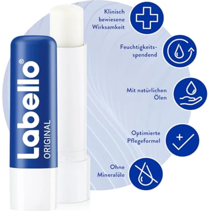 Labello Original Lippenpflegestift, hochwirksame Lippenpflege mit Sheabutter, Vitaminen und natürlichen Ölen, farbloses Finish, 4,8 g – Bild 2