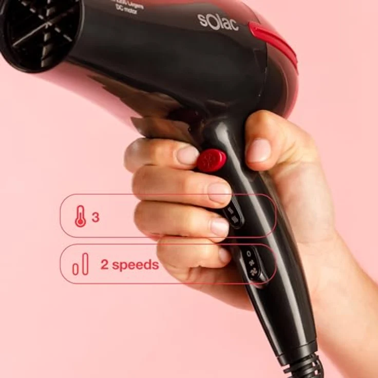 Solac Fast 2200 Légère, Haartrockner 2200W, ultraleicht mit 3 Temperatur- und 2 Geschwindigkeitsstufen, Kaltlufttaste, ergonomischer Griff – Bild 3