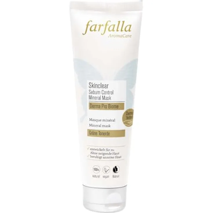 Farfalla Skinclear|Derma Pro Biome, Sebum Control Mineral Mask mit grüner Tonerde und Teebaum für mattes Finish, 50ml
