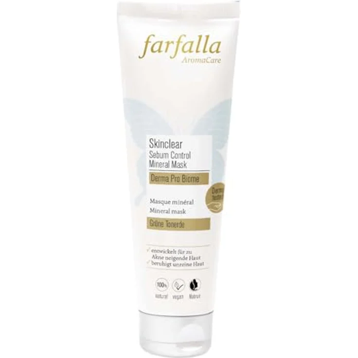 Farfalla Skinclear|Derma Pro Biome, Sebum Control Mineral Mask mit grüner Tonerde und Teebaum für mattes Finish, 50ml
