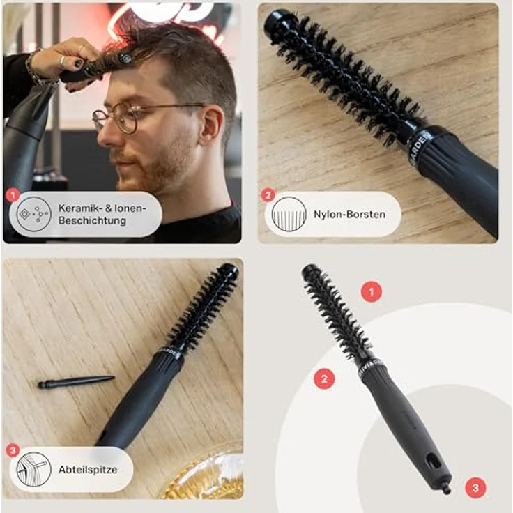 Olivia Garden Expert Blowout Shine, Rundbürste 15 mm, antistatische Keramikbürste für glänzende und frizzfreie Blowouts, schwarz – Bild 4