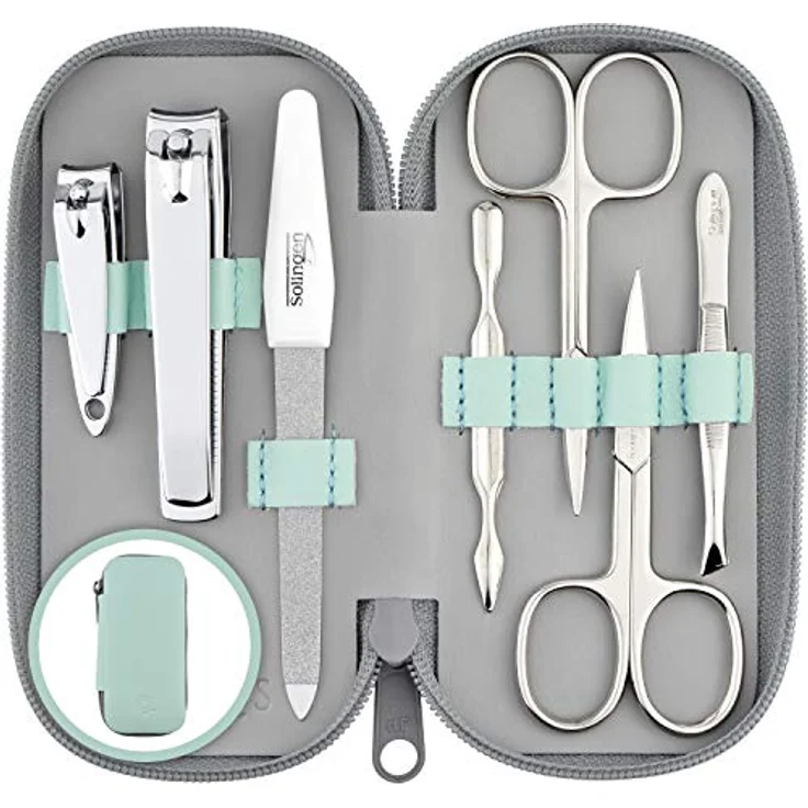 marQus Maniküre Set Solingen, 7-teiliges Nagelset mit Echt Leder Etui, glanzvernickeltem Stahl, für Damen und Herren – Bild 1