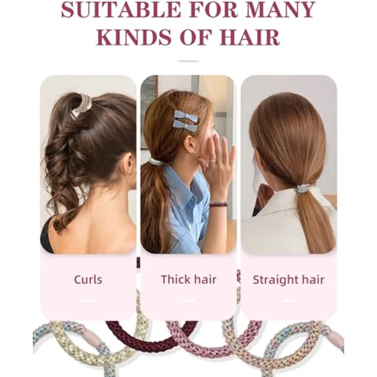 Kisvic Haargummis Damen, 10 Stück Geflochtene elastische Haarbänder für dickes und lockiges Haar, Rosabraun – Bild 4