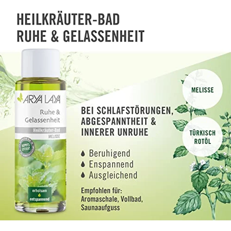 ARYA LAYA Heilkräuter-Bad Ruhe & Gelassenheit: Wellness & Pflege für zu Hause mit Melissen-Extrakt, wirkt beruhigend auch bei Schlafstörungen, Abgespanntheit und innerer Unruhe, vegan, 200 ml – Bild 2