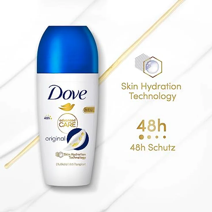 Dove Advanced Care Anti-Transpirant Deo Roll-On Original 0% Alkohol Deodorant schützt 48h vor Körpergeruch und Achselnässe 6x 50 ml – Bild 4