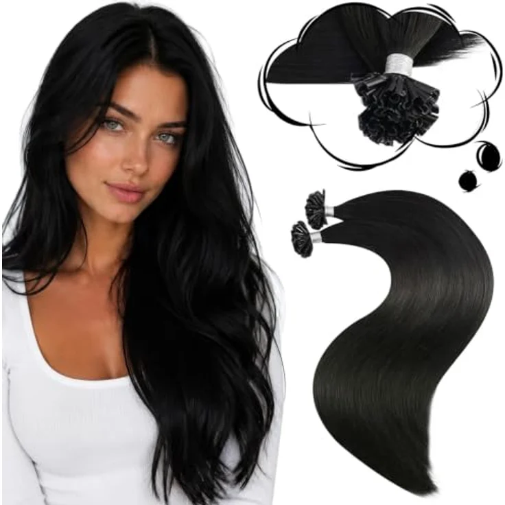 Moresoo U-Tip Bonding Extensions, Echthaar, 45 cm, 50 g, unsichtbar, natur-schwarz – Bild 1