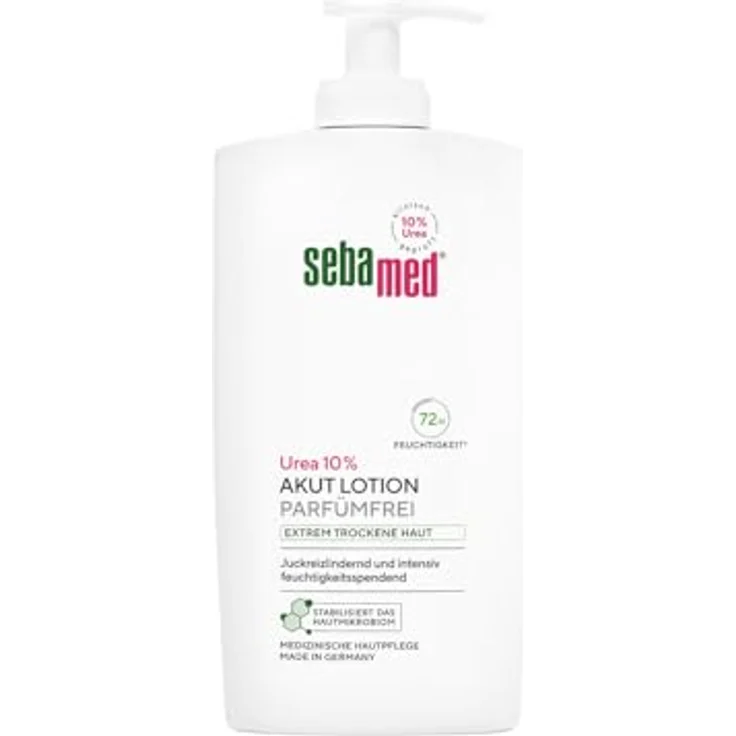 Sebamed Urea 10% Akut Lotion, parfümfrei für extrem trockene Haut, 400 ml, spendet 72 Stunden Feuchtigkeit, juckreizlindernd mit hygienischem Spender – Bild 1