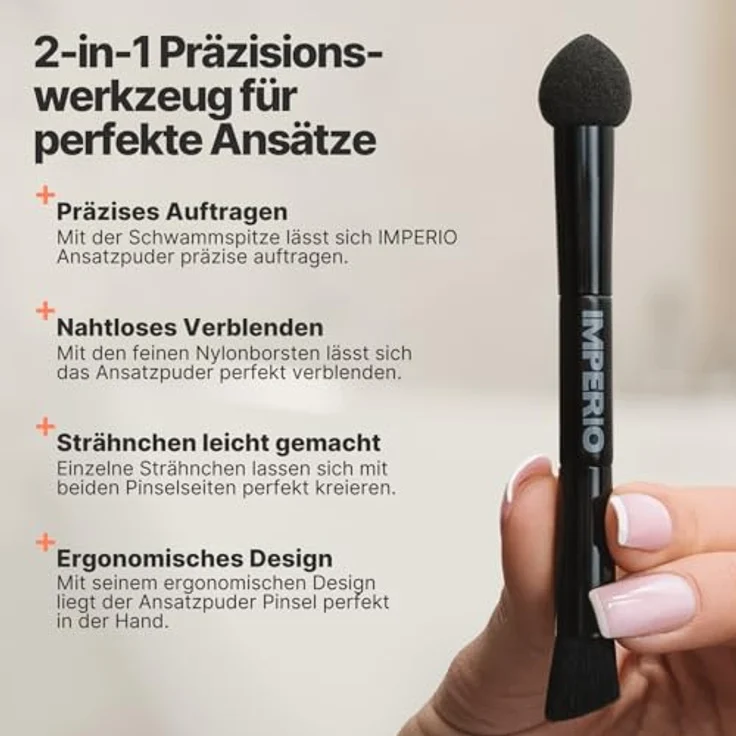 IMPERIO 2in1 Ansatzpuder-Pinsel, ergonomischer Applikator für präzises Auftragen & Verblenden von Ansatzpuder, vegan – Bild 3