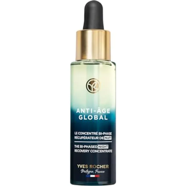 Yves Rocher ANTI-AGE GLOBAL - Regenerierendes 2-Phasen Nachtkonzentrat - Luxuriöse Gesichtspflege mit Knospen-Nektar - Für reife Haut - 30 ml