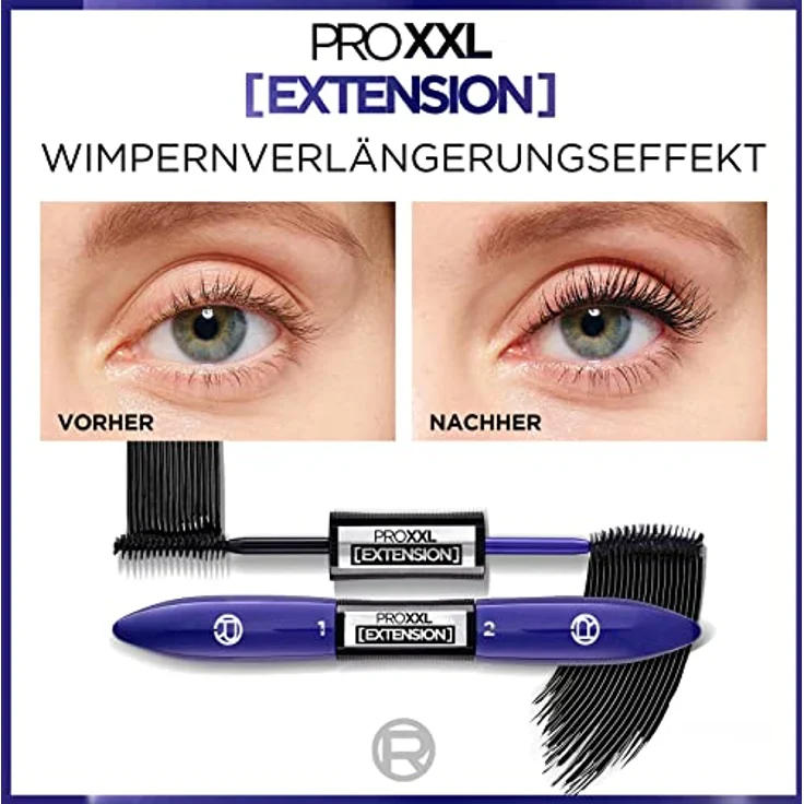 L'Oréal Paris Wimperntusche für verlängerte Wimpern, 2-Schritt Mascara für einen sichtbaren Wimpern-Lifting Effekt wie aus dem Salon, ProXXL Extension, Schwarz, 12 ml, 1 Stück – Bild 2