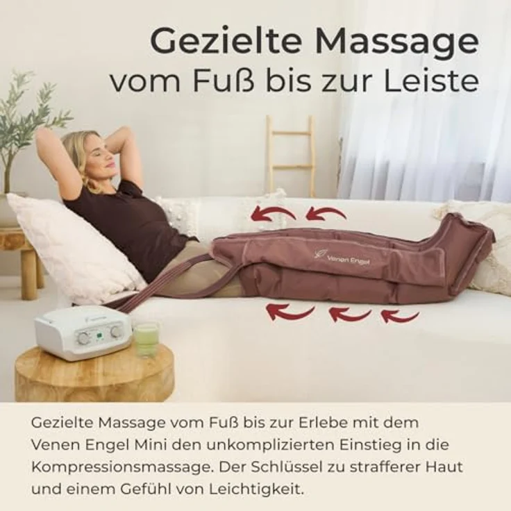 Venen Engel Mini – Kompressionsmassagegerät mit 4 Luftkammern, Luftdruckmassage für Fuß bis Oberschenkel, individuell einstellbar für Entspannung und Durchblutungsförderung – Bild 3