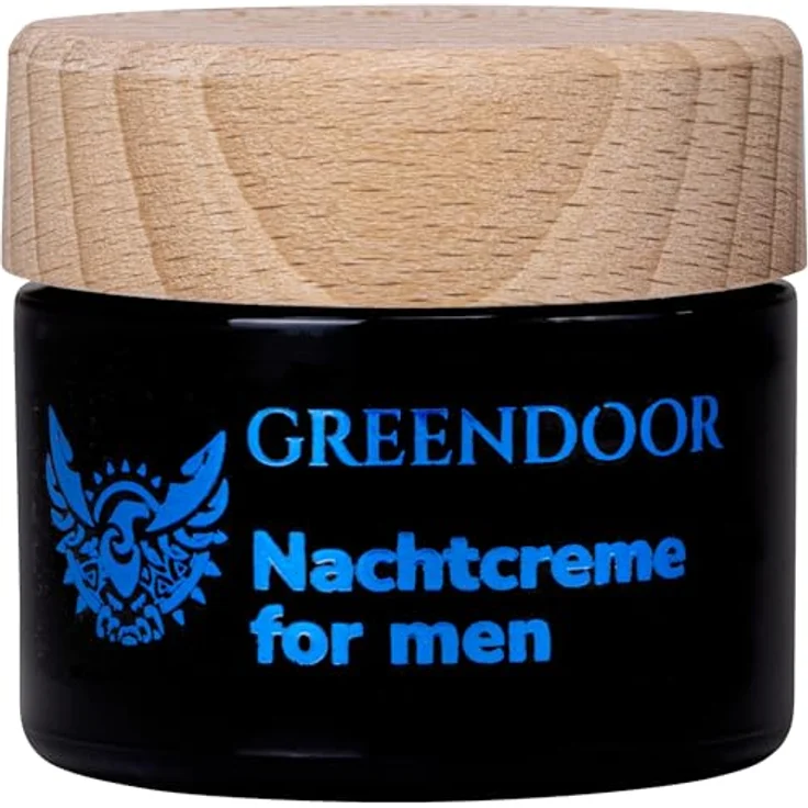 GREENDOOR Nachtcreme für Männer 50ml vegan mit Bio Hanfsamenöl & Ginseng, nicht fettend, schützt vor Umwelteinflüssen, Naturkosmetik Hautregenerierung in Violett-Glastiegel – Bild 1