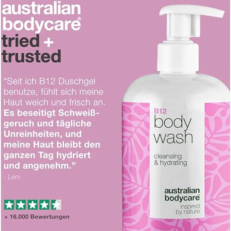 Australian Bodycare B12 Body Wash 500 ml – Pflegendes Duschgel gegen trockene & juckende Haut mit B12-Vitamin, Zink PCA & Allantoin – Bild 5