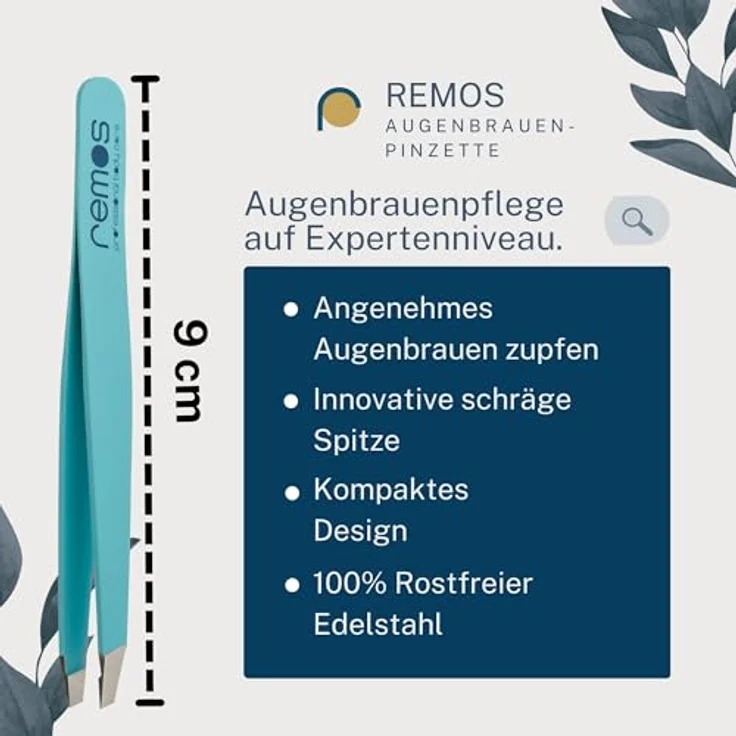 remos professional body care REMOS Profi Pinzette, rostfreier Edelstahl mit extra feinen Spitzen zum Zupfen der Augenbrauen - türkis, inkl. Schutzetui – Bild 2