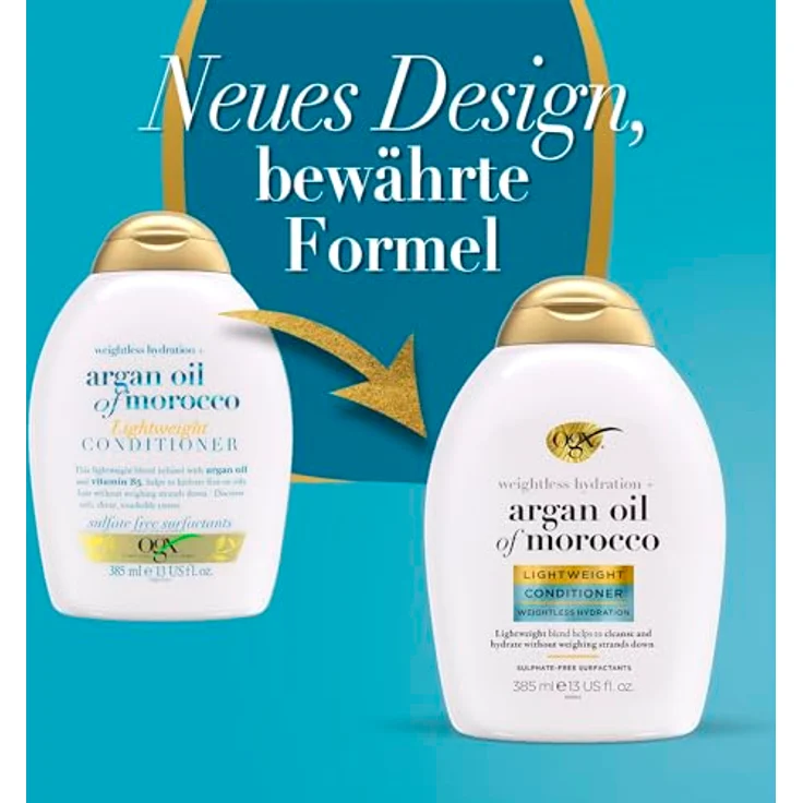OGX Argan Oil of Morocco Lightweight Conditioner, feuchtigkeitsspendende Haarspülung mit Arganöl & Vitamin B5, für dünnes, feines & fettiges Haar, 385 ml – Bild 2