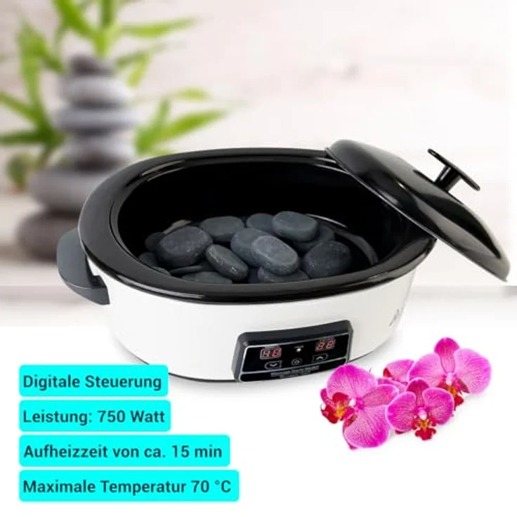 Casativo Hot Stone Massage Set, Digital Warmsteingerät 750W mit 23 Natursteinen, 70°C, weiß-schwarz, für ganzheitliche Schmerztherapie und Muskelentspannung – Bild 9