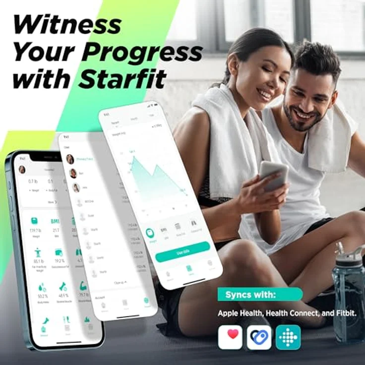 runstar RunSTAR Smart Scale, digitale Personenwaage mit hoher Genauigkeit für Körpergewicht und Fettanteil, 15 Körperzusammensetzungsmetriken, max. 180 kg, FSA HSA zugelassen, großes VA-Display – Bild 5