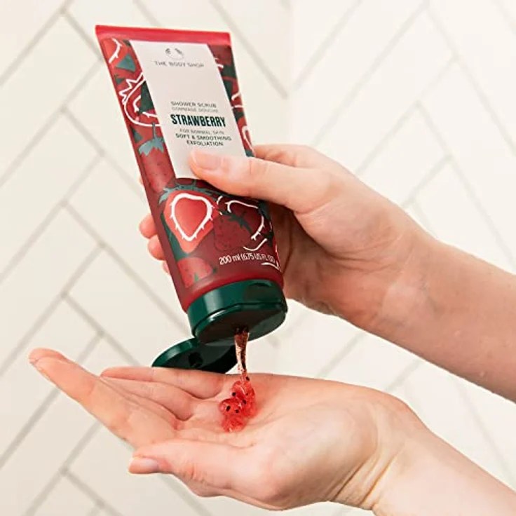The Body Shop Erdbeere Körperpeeling, 200ml mit kaltgepresstem Erdbeerkernöl und äthiopischem Honig – Bild 3