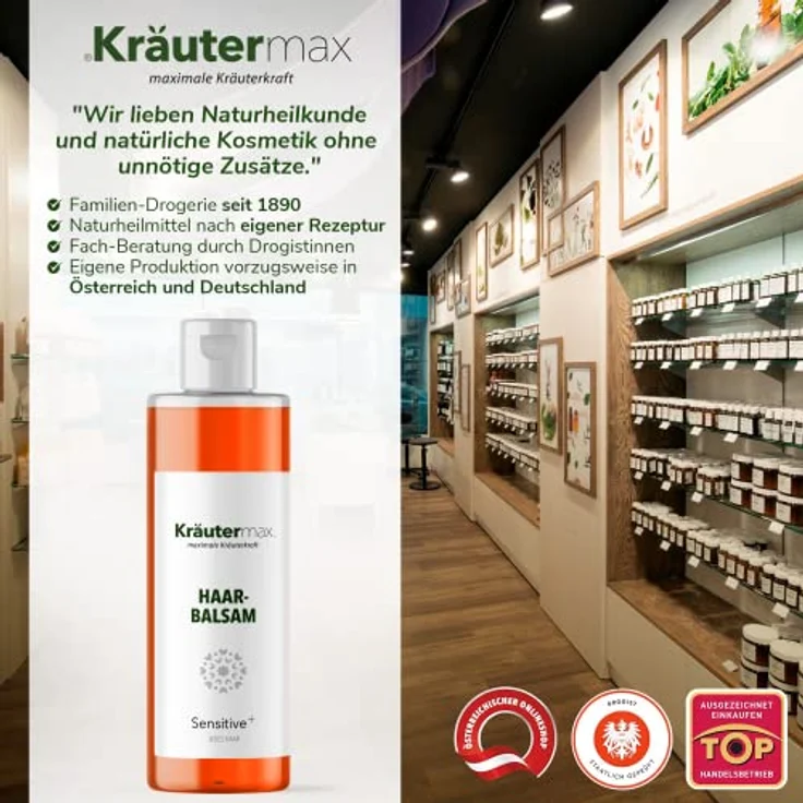 Kräutermax Haarbalsam Naturkosmetik Sensitive ohne Silikon Spülung Conditioner Intensivpflege für mehr Glanz und Kämmbarkeit für jedes Haar geeignet 1 x 250 ml – Bild 5