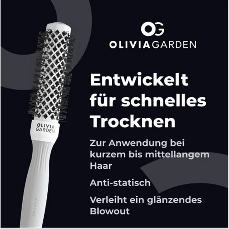 Olivia Garden Expert Blowout Shine – Weiß & Grau - 25 - Runde, antistatische Keramikbürste für glänzende und frizzfreie Blowouts – Bild 4