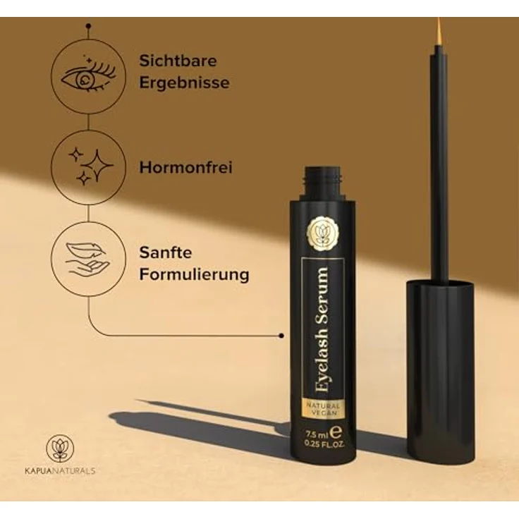 Kapua Naturals BIO Wimpernserum, Wachstum TESTSIEGER, hormonfrei, Multi-Peptid-Komplex, Koffein, Hyaluronsäure, Biotin, 7,5ml, Naturkosmetik Made in Germany – Bild 4